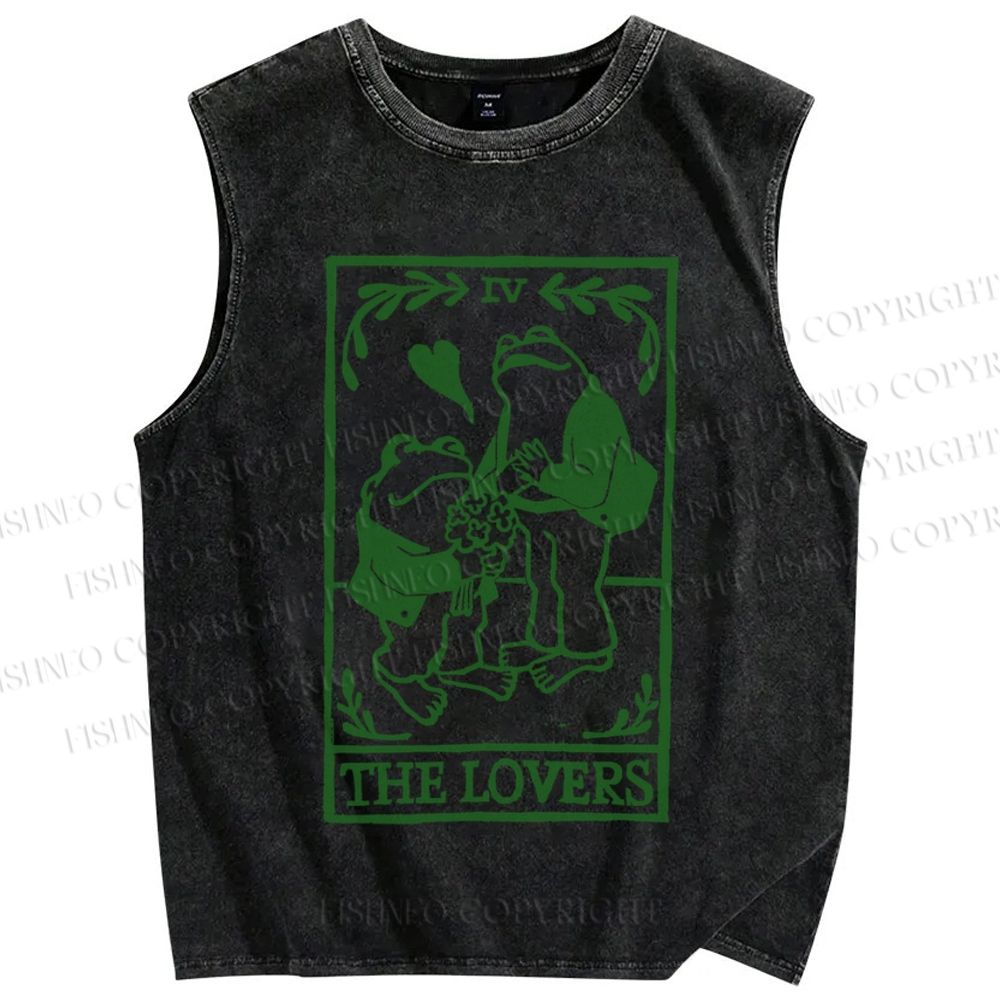 Unisex Vintage Frog Lovers Printed Washed Tank Top