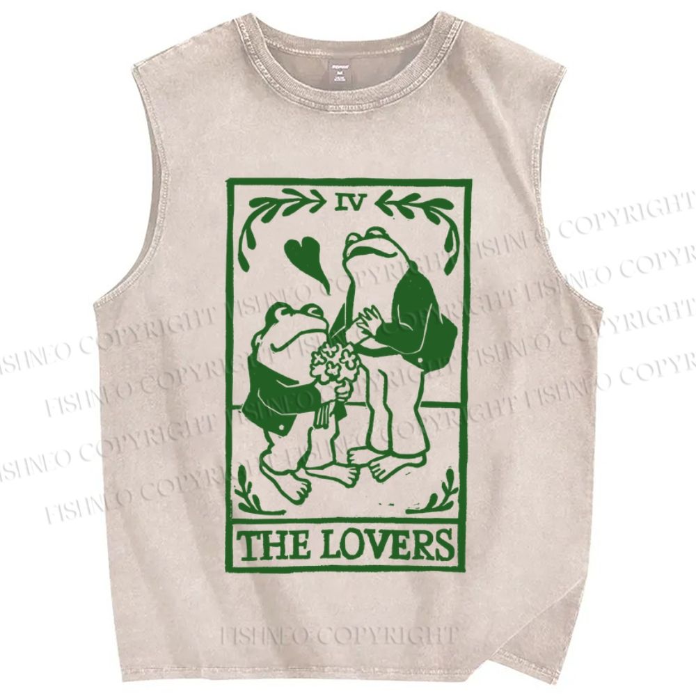 Unisex Vintage Frog Lovers Printed Washed Tank Top