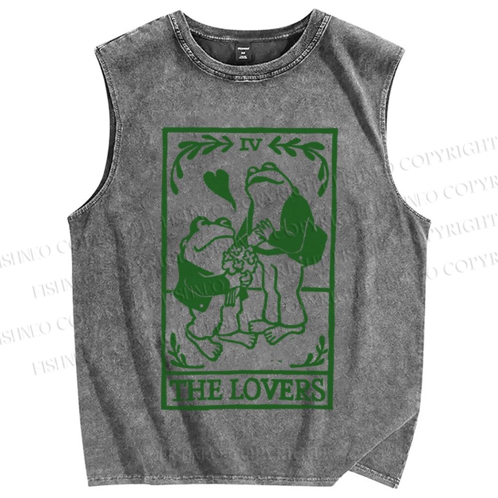 Unisex Vintage Frog Lovers Printed Washed Tank Top