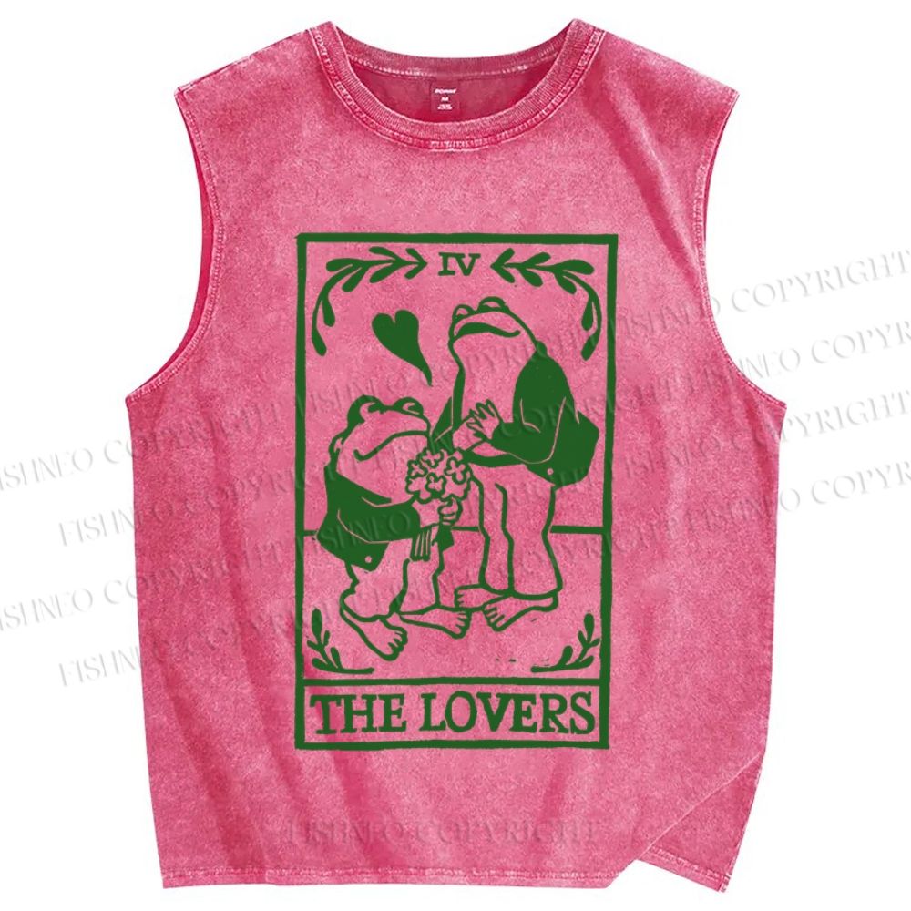 Unisex Vintage Frog Lovers Printed Washed Tank Top