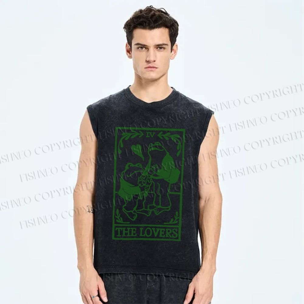 Unisex Vintage Frog Lovers Printed Washed Tank Top