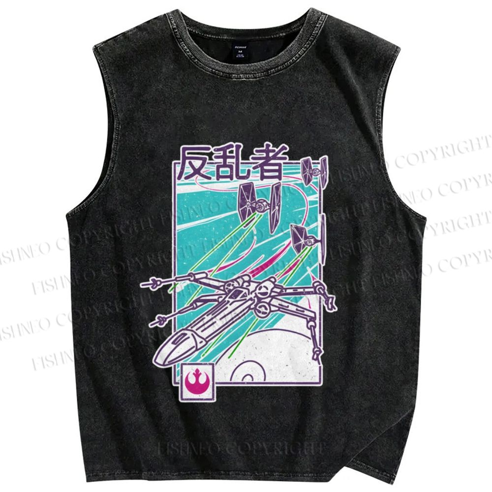 Unisex Vintage Space Graffiti Printed Washed Tank Top