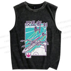 Unisex Vintage Space Graffiti Printed Washed Tank Top