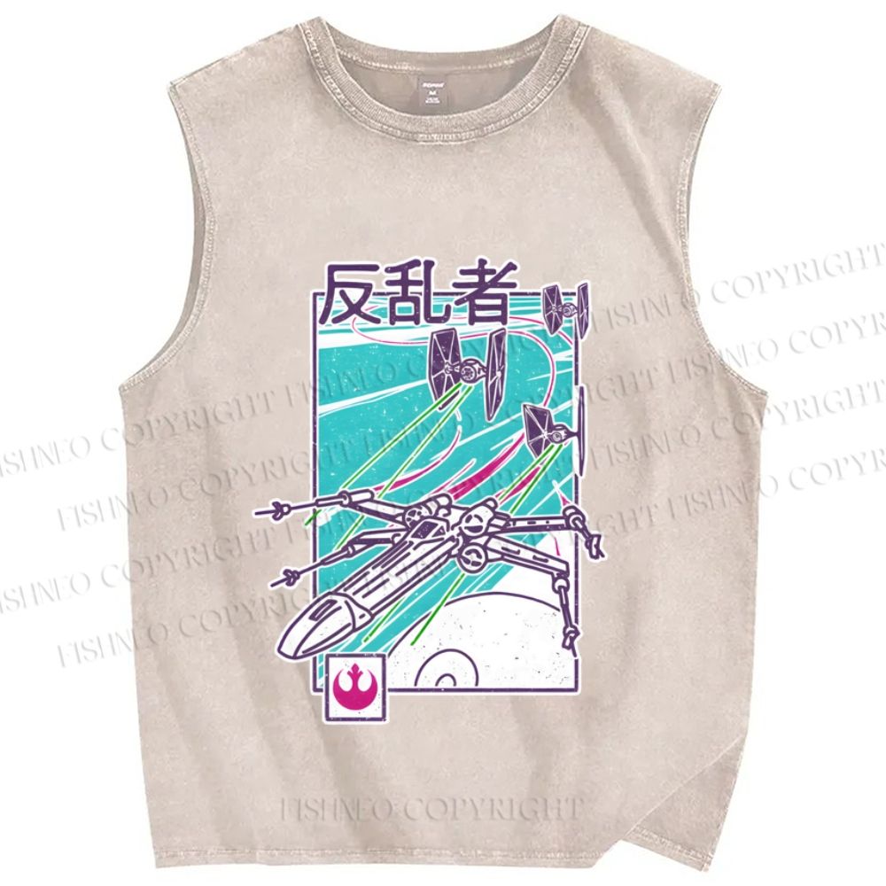 Unisex Vintage Space Graffiti Printed Washed Tank Top