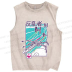 Unisex Vintage Space Graffiti Printed Washed Tank Top
