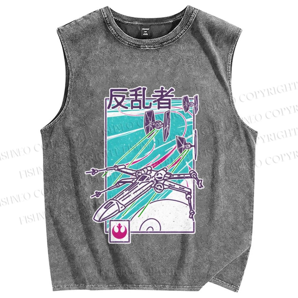 Unisex Vintage Space Graffiti Printed Washed Tank Top