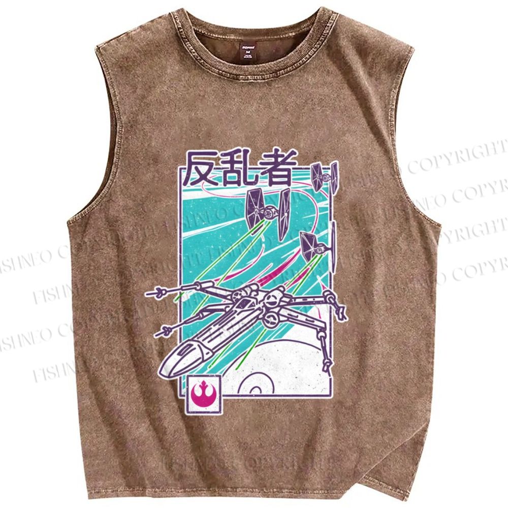 Unisex Vintage Space Graffiti Printed Washed Tank Top