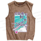 Unisex Vintage Space Graffiti Printed Washed Tank Top
