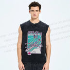 Unisex Vintage Space Graffiti Printed Washed Tank Top