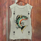 Casual Vintage Sardine Fish Printed Tank Top