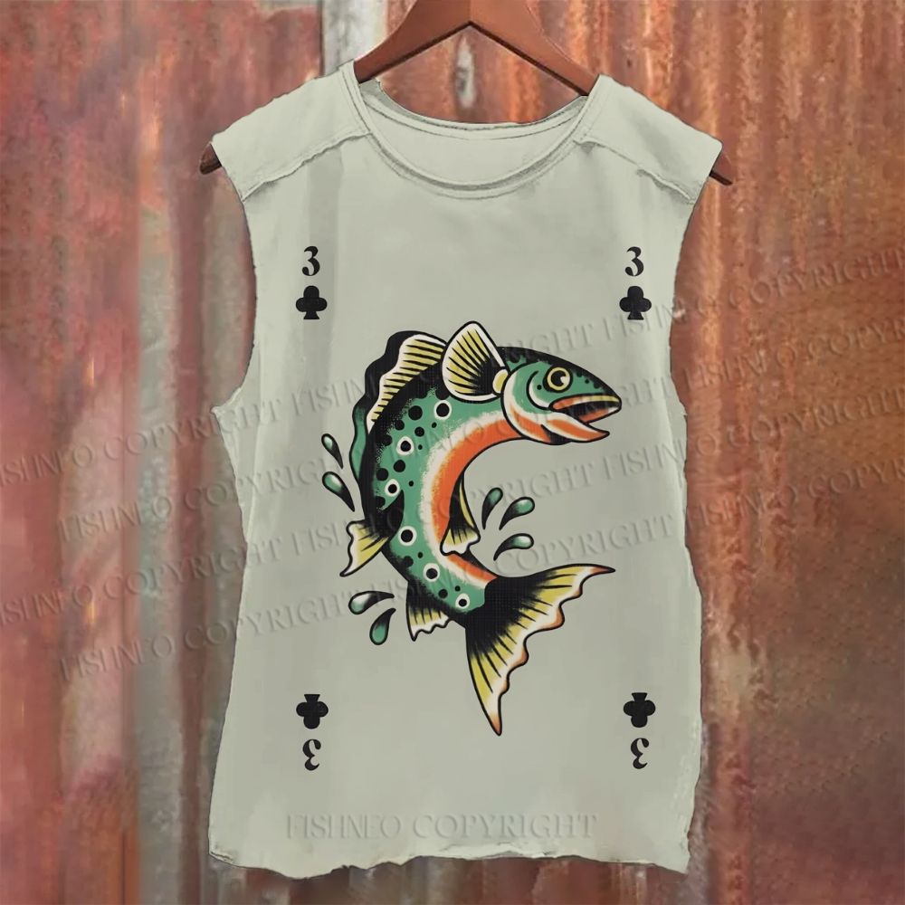 Casual Vintage Sardine Fish Printed Tank Top