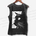 Unisex Vintage Cat Graffiti Printed Washed Tank Top