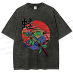 Unisex Samurai Frog Printed Washed Tee