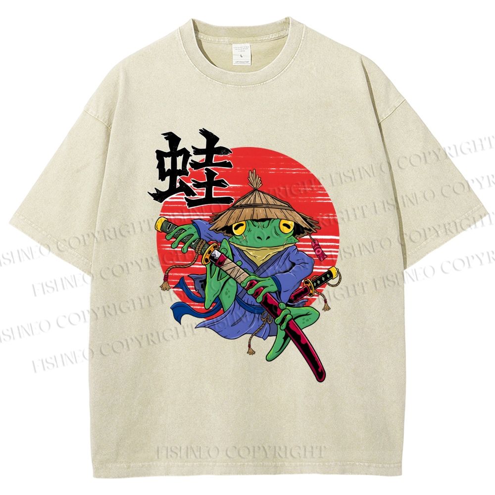 Unisex Samurai Frog Printed Washed Tee