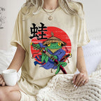 Unisex Samurai Frog Printed Washed Tee