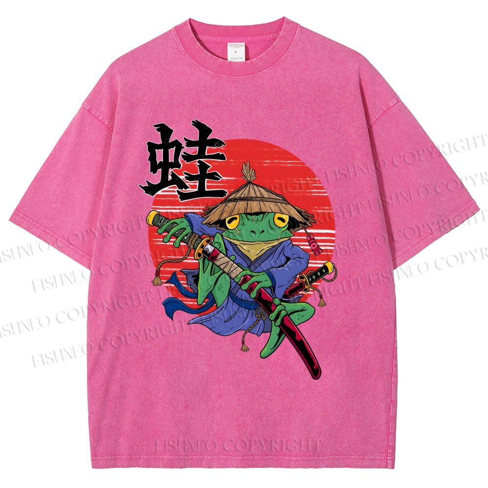 Unisex Samurai Frog Printed Washed Tee
