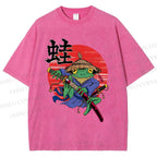 Unisex Samurai Frog Printed Washed Tee