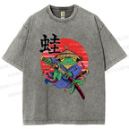 Unisex Samurai Frog Printed Washed Tee