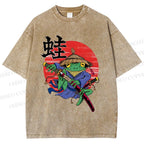 Unisex Samurai Frog Printed Washed Tee