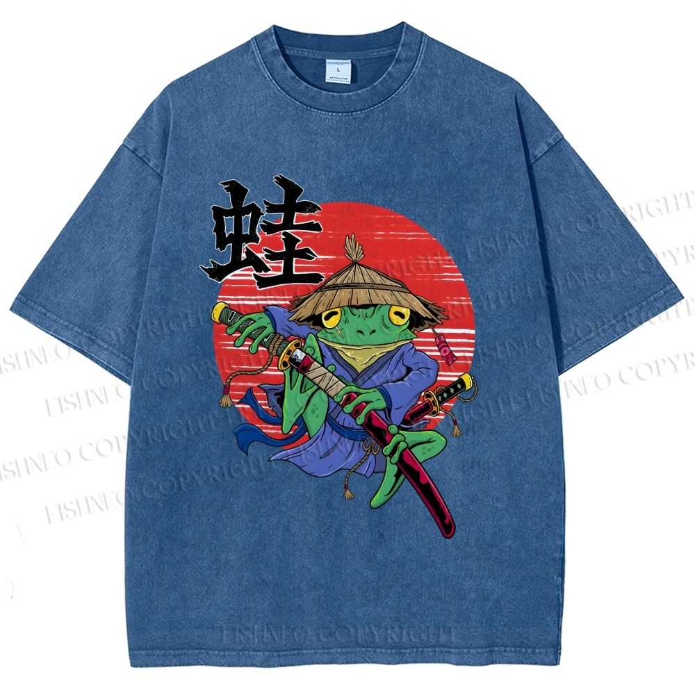 Unisex Samurai Frog Printed Washed Tee