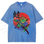 Unisex Samurai Frog Printed Washed Tee
