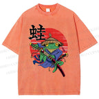 Unisex Samurai Frog Printed Washed Tee