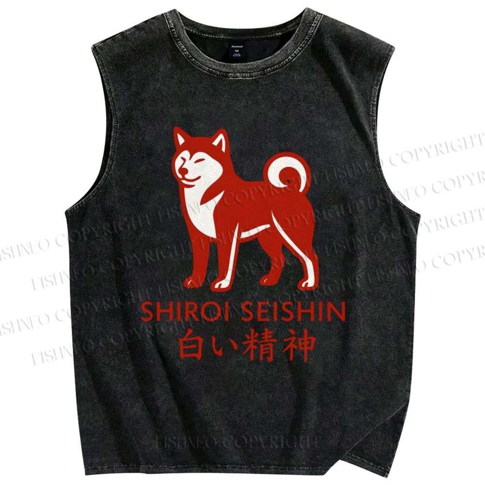 Unisex Shirol Seishin Dog Printed Washed Tank Top