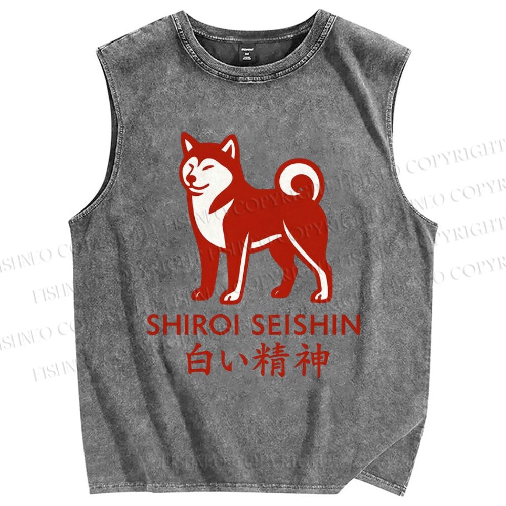 Unisex Shirol Seishin Dog Printed Washed Tank Top