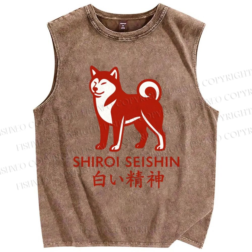 Unisex Shirol Seishin Dog Printed Washed Tank Top