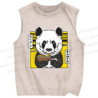 Unisex Ramen Panda Printed Washed Tank Top