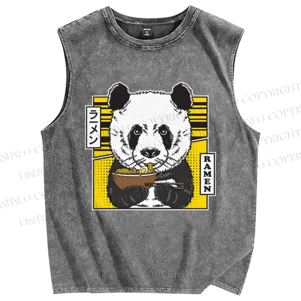 Unisex Ramen Panda Printed Washed Tank Top