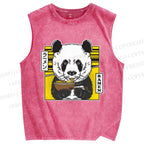 Unisex Ramen Panda Printed Washed Tank Top