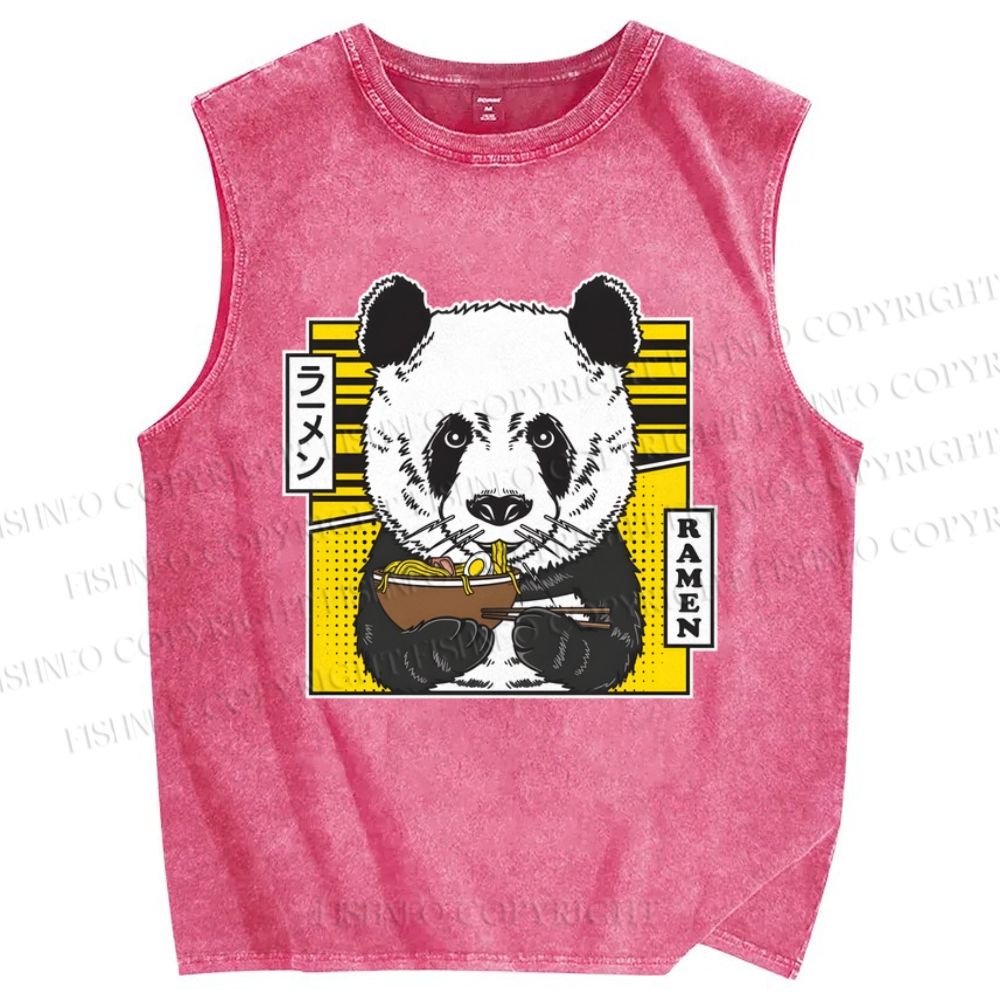 Unisex Ramen Panda Printed Washed Tank Top