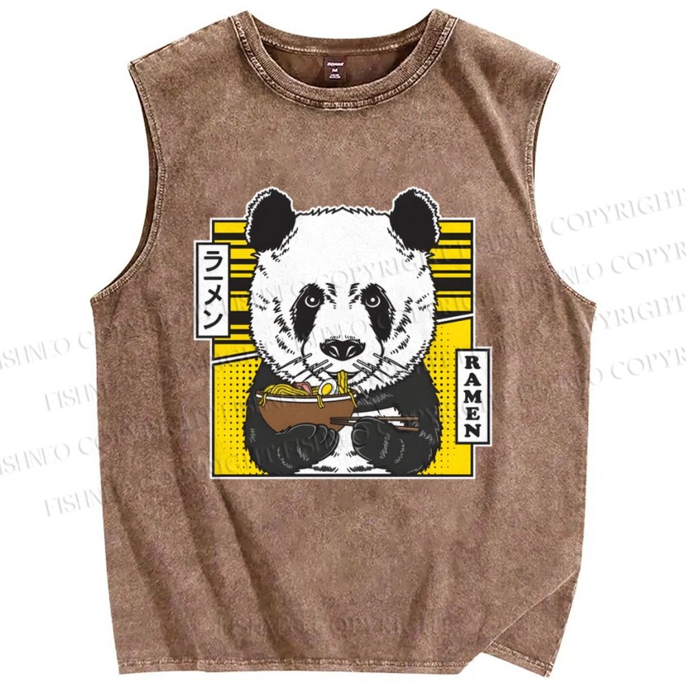 Unisex Ramen Panda Printed Washed Tank Top