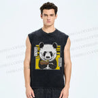 Unisex Ramen Panda Printed Washed Tank Top