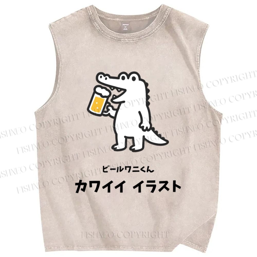 Unisex Monster Printed Washed Tank Top