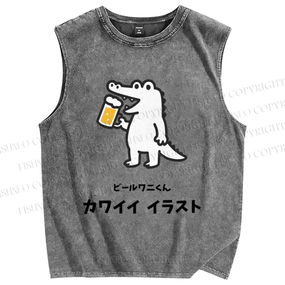 Unisex Monster Printed Washed Tank Top