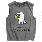 Unisex Monster Printed Washed Tank Top