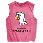 Unisex Monster Printed Washed Tank Top