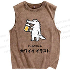 Unisex Monster Printed Washed Tank Top