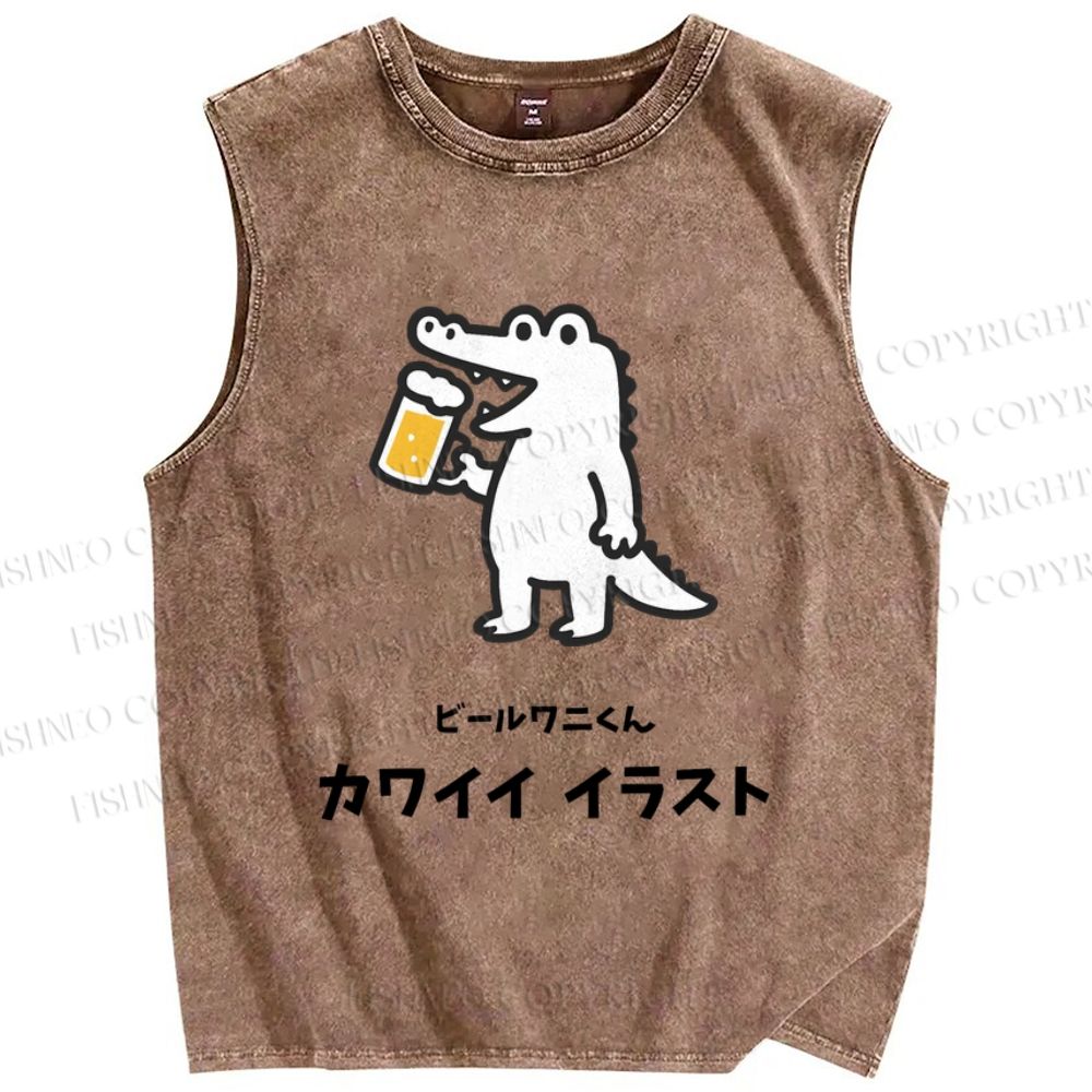 Unisex Monster Printed Washed Tank Top