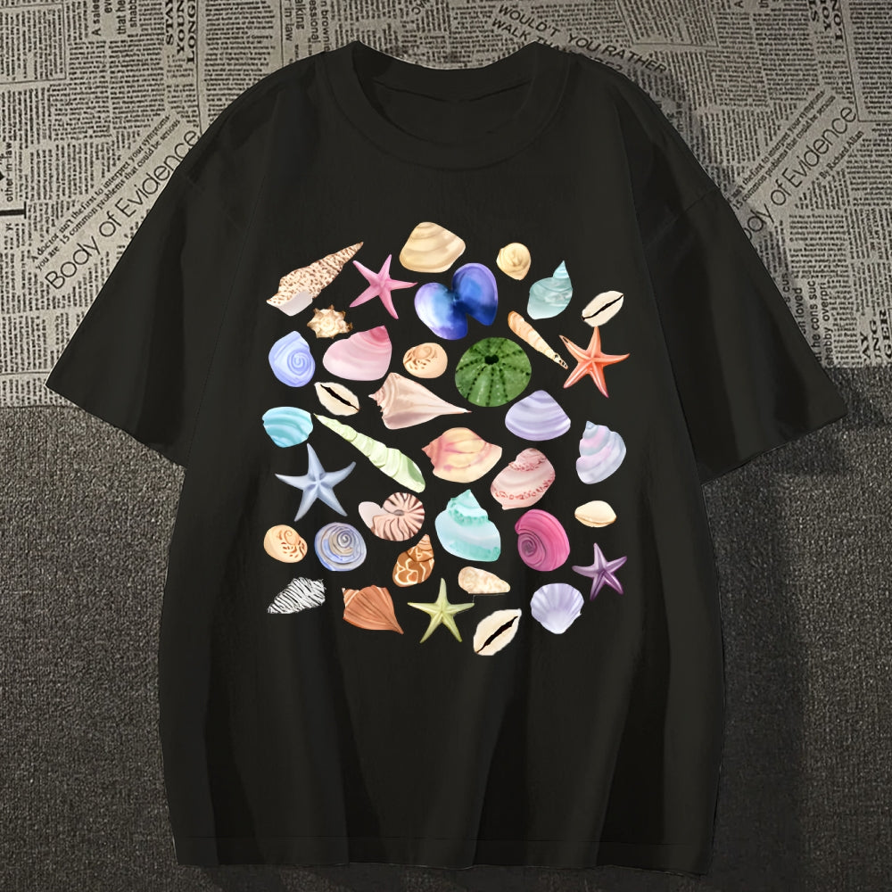 Fisherman Aesthetic Seashells T-Shirt, Nautical, Coastal Surf Shirt