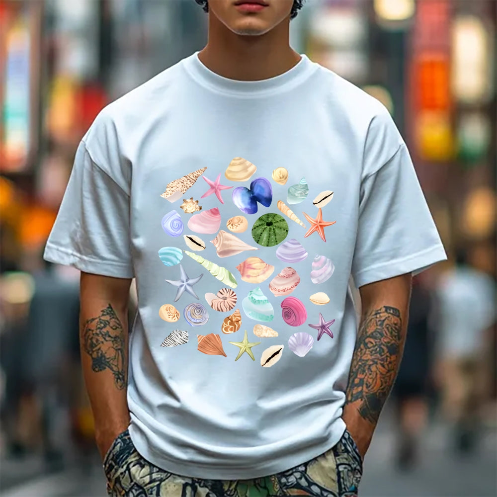 Fisherman Aesthetic Seashells T-Shirt, Nautical, Coastal Surf Shirt