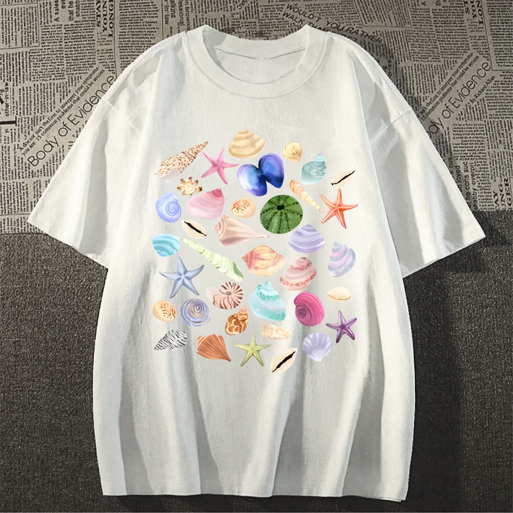 Fisherman Aesthetic Seashells T-Shirt, Nautical, Coastal Surf Shirt