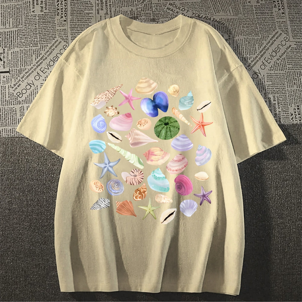 Fisherman Aesthetic Seashells T-Shirt, Nautical, Coastal Surf Shirt