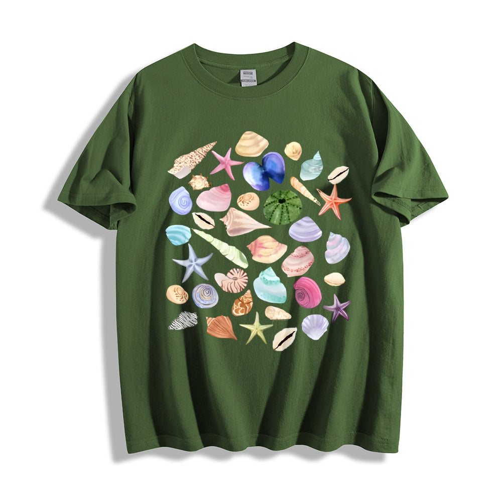 Fisherman Aesthetic Seashells T-Shirt, Nautical, Coastal Surf Shirt