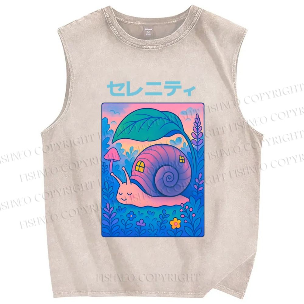 Unisex Cartoon Snail Printed Washed Tank Top