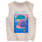 Unisex Cartoon Snail Printed Washed Tank Top