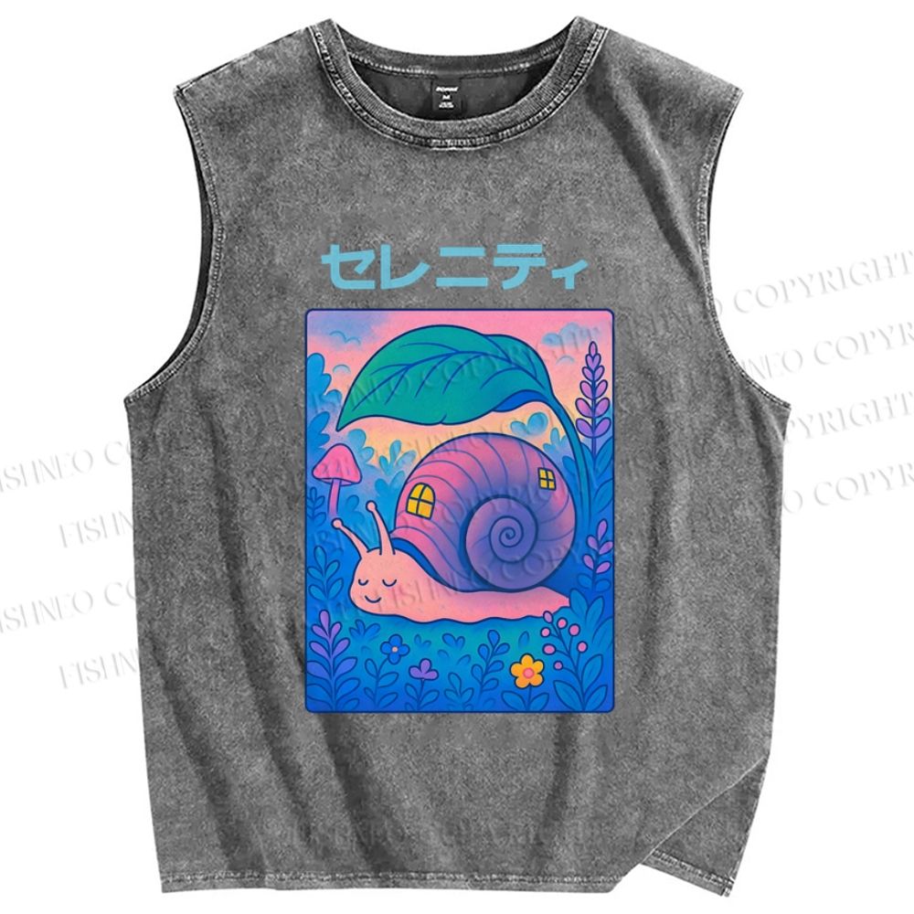 Unisex Cartoon Snail Printed Washed Tank Top