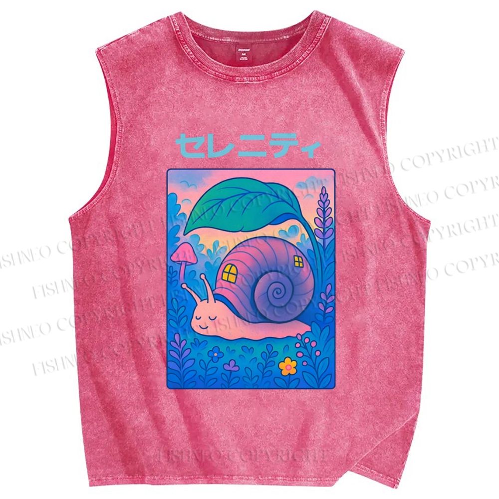 Unisex Cartoon Snail Printed Washed Tank Top